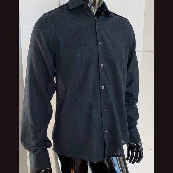 Dulce de Leche Black Leather Corded Shoulder Button Down Shirt Size L Large - Picture 2 of 9